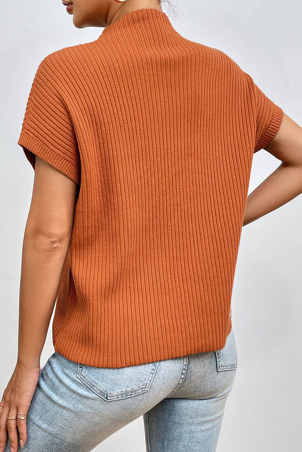 Chic Ribbed Mock Neck Knit Sweater