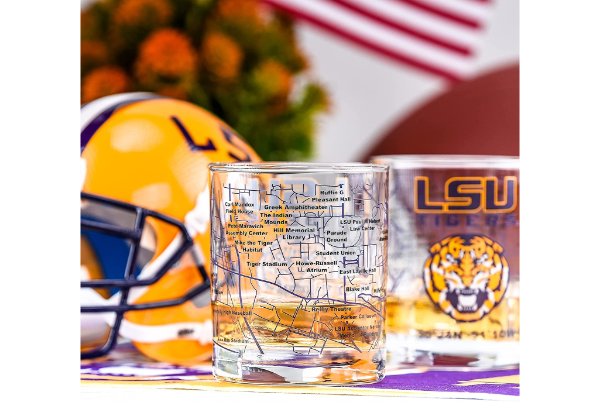 Louisiana State University Whiskey Glass Set (2 Low Ball Gla