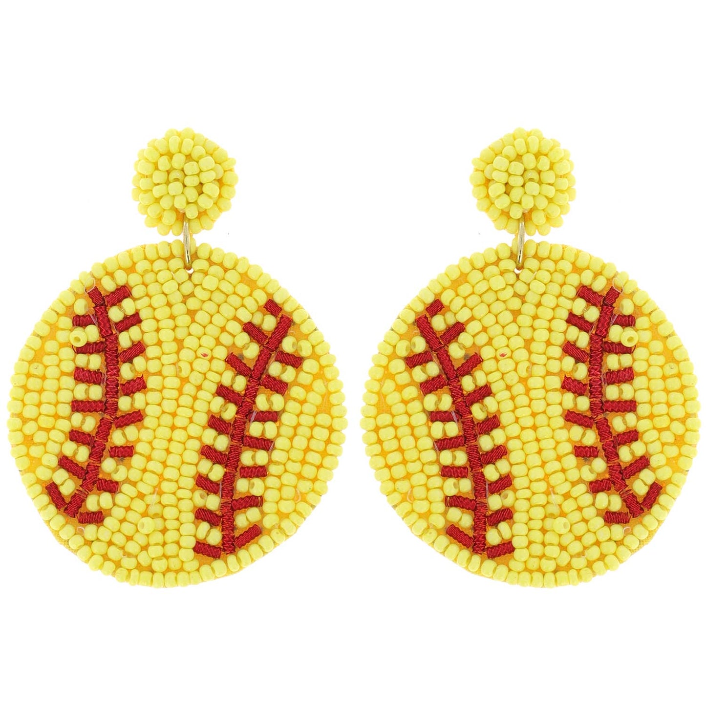 Seed Beaded Softball Drop Dangle Earrings
