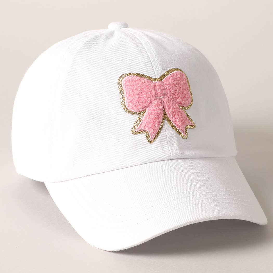 Fuzzy Pink Bow Patch Cotton Baseball Cap