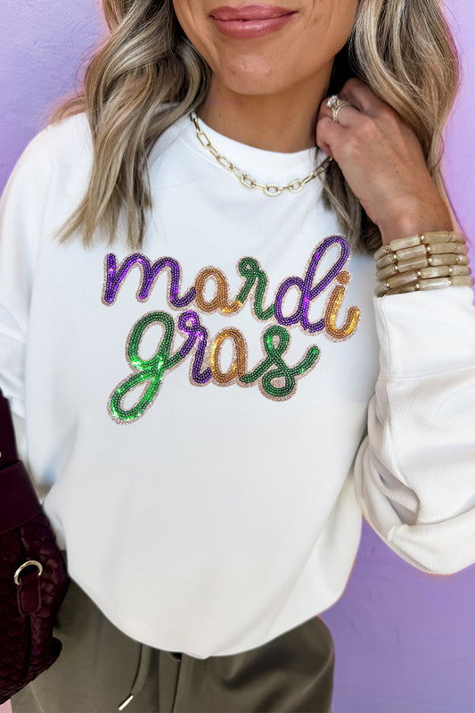 Sequined Mardi Gras Graphic Sweatshirt