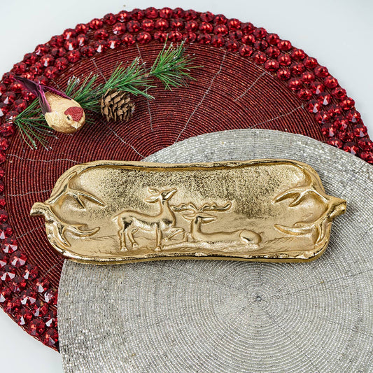 Golden Deer Christmas Tray