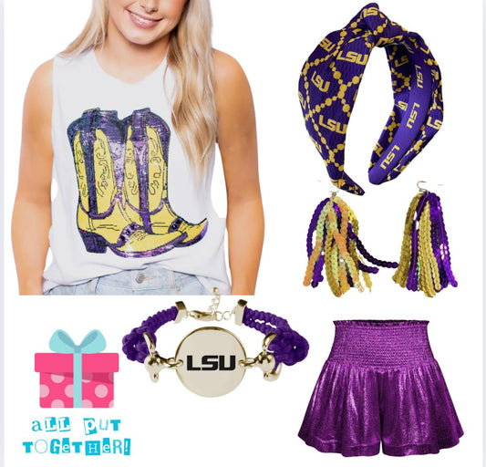 Purple & Gold Sequin Boots Tank