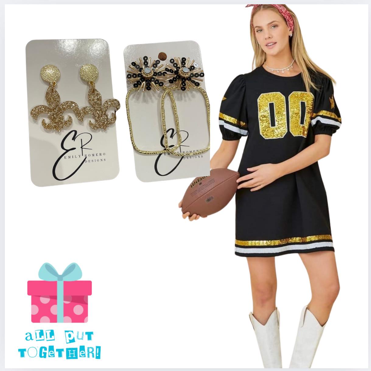 Black & Gold Sequin Bubble Sleeve Dress