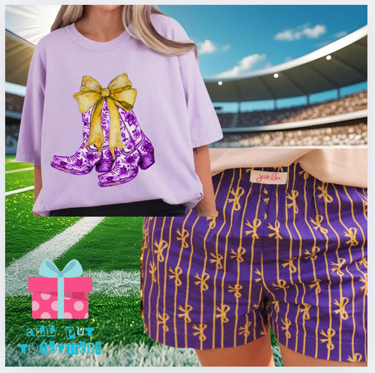 Bows And Goals Boxer Shorts- Purple/Yellow
