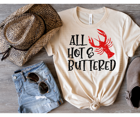 Crawfish Graphic Tee, Hot and Buttered Tshirt, Crawfish Tee