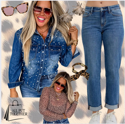Dolly Denim with Pearls Top - Lg/XL