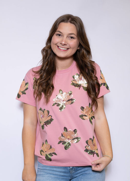 Dusty Rose Magnolia Sequin Tee