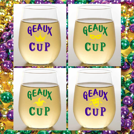Mardi Gras Geaux Shatterproof Wine Glasses
