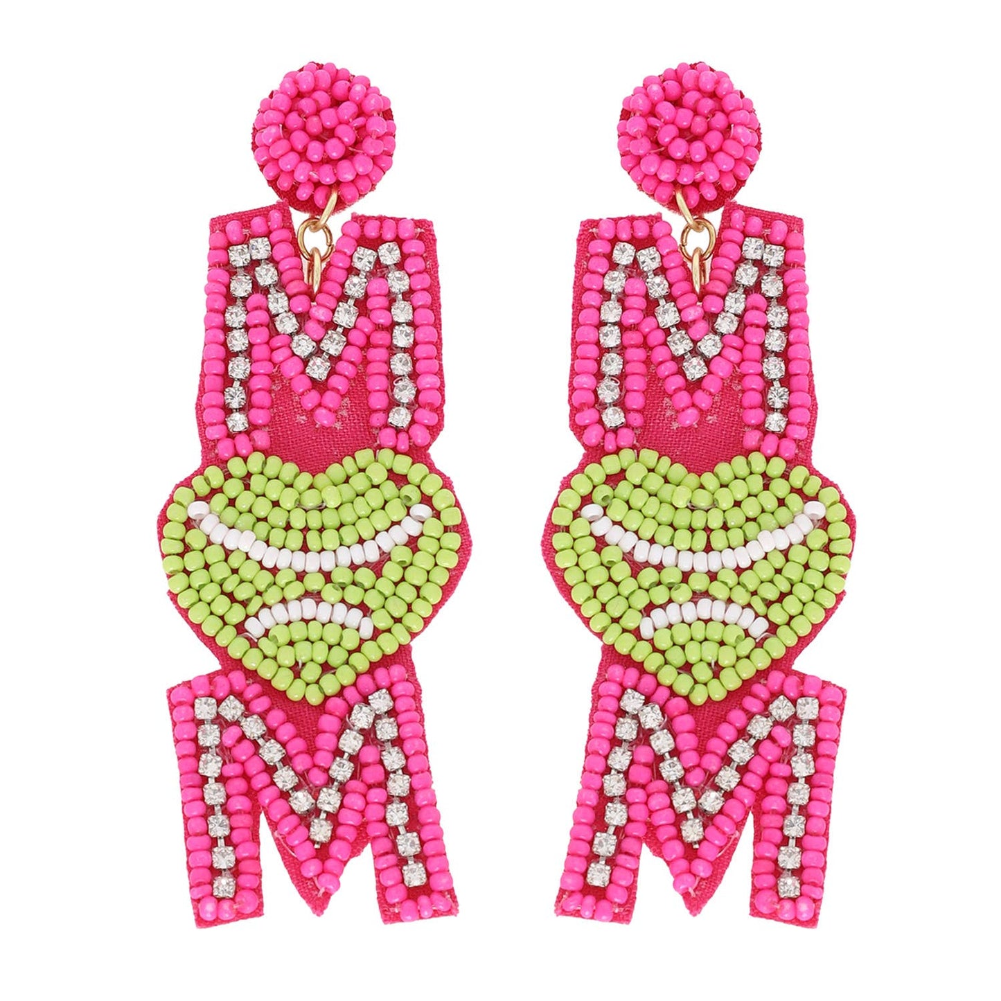 Sport Mom Crystal Beaded Embroidery Earrings