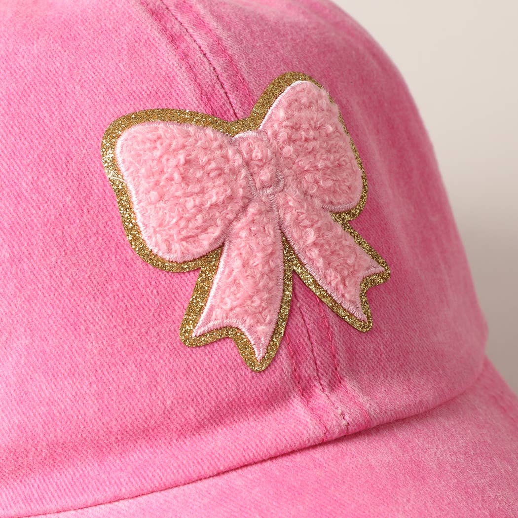 Fuzzy Pink Bow Patch Cotton Baseball Cap