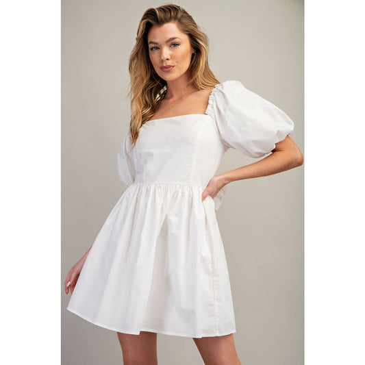 Puff Sleeve Back Bow Mini Dress
