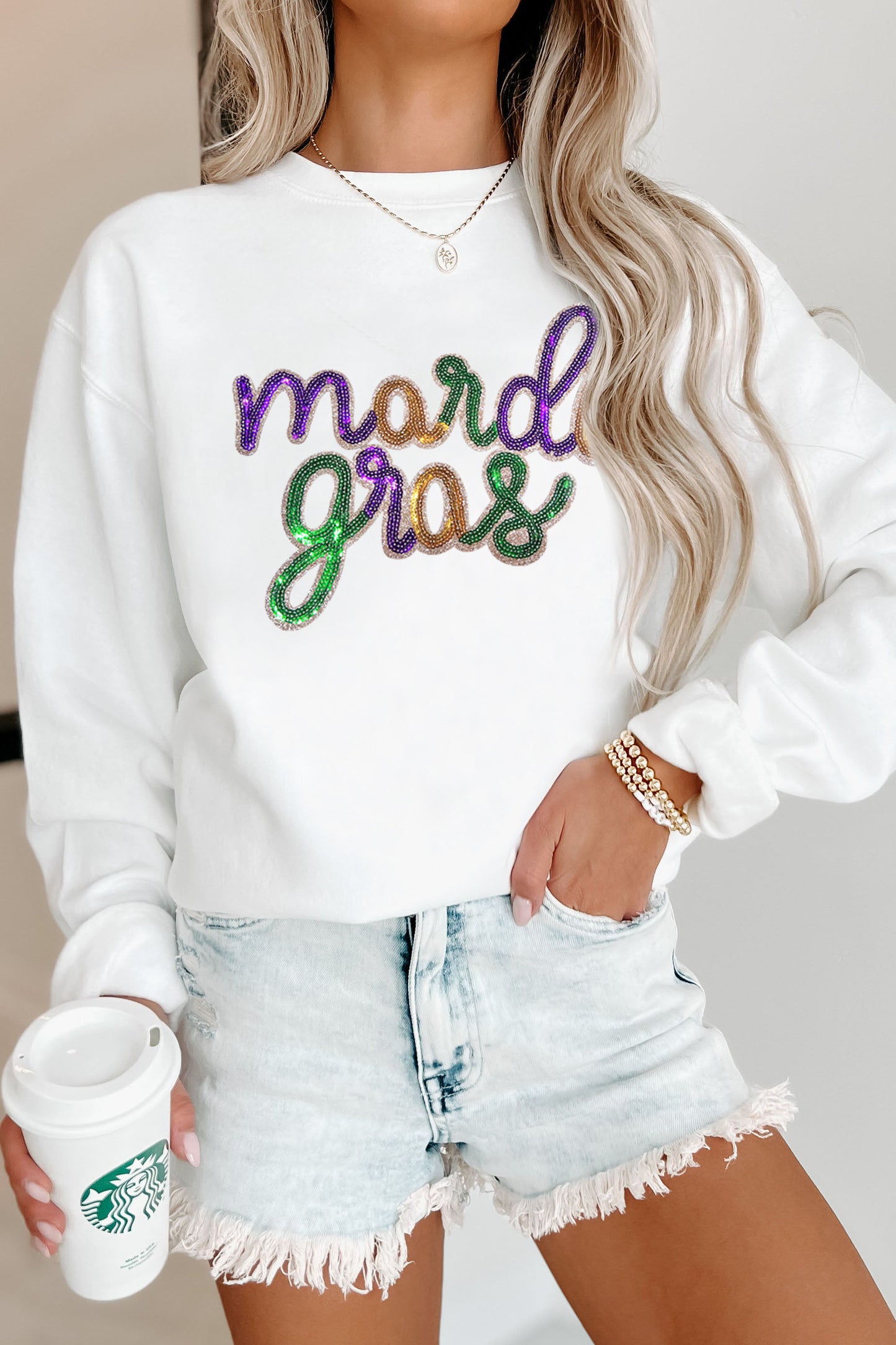 Sequined Mardi Gras Graphic Sweatshirt