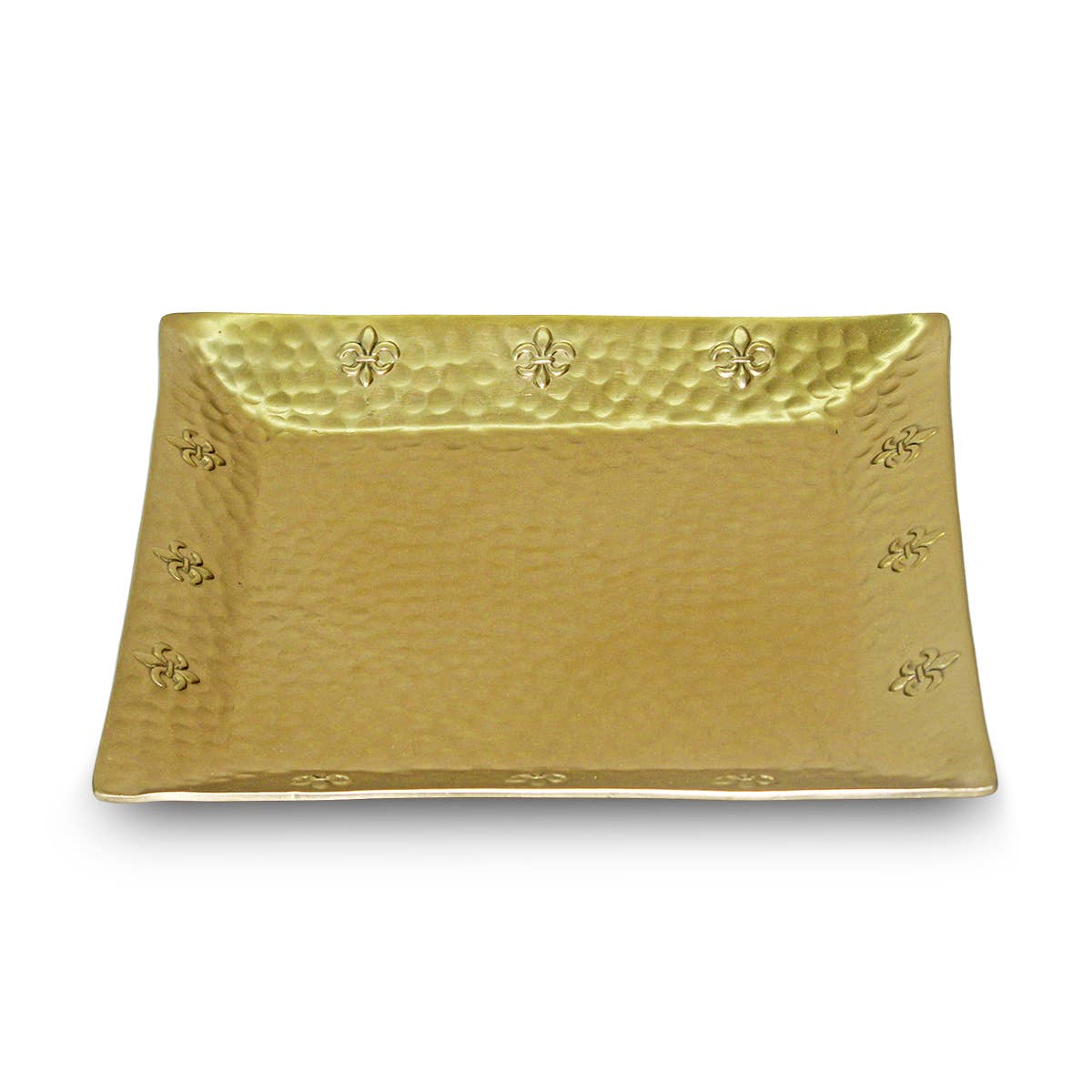 10" Gold Hammered Fleur de Lis Border Square Tray