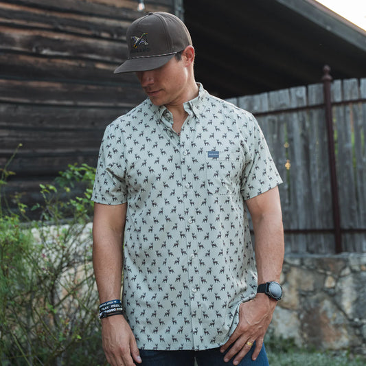 Performance Button Up - Whitetail Deer Green