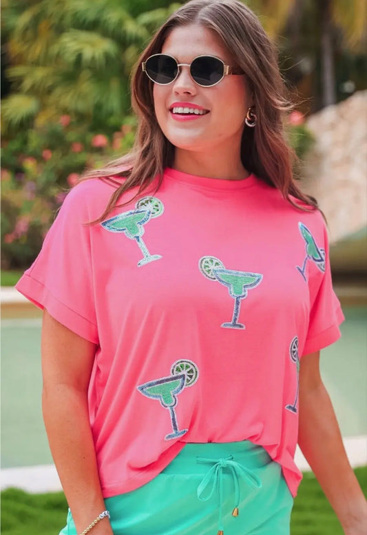 Sequin Margarita Mom-Crop Tee