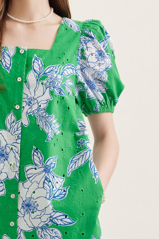 Green & Blue Floral Midi Dress