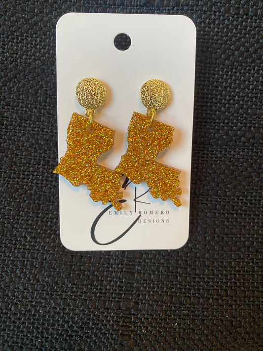Gold Glitter Louisiana Earrings