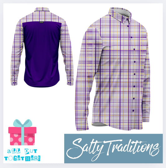 Performance Button Up - Purple Plaid