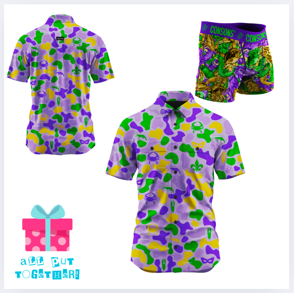 Performance Short Sleeve Button Up - Mardi Gras Dockside
