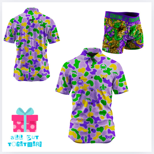 Performance Short Sleeve Button Up - Mardi Gras Dockside