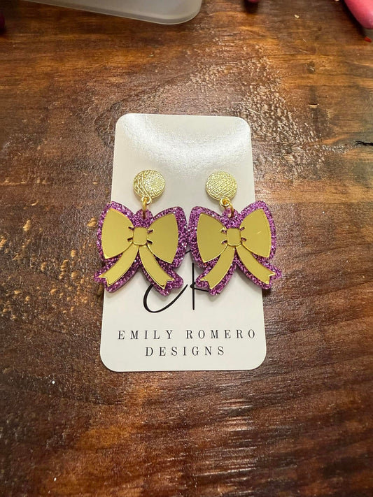Purple & Gold Bow Earrings