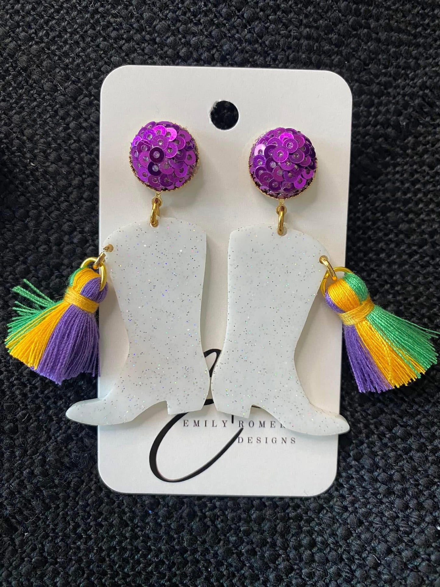 Mardi Gras Boot Earrings - Acrylic