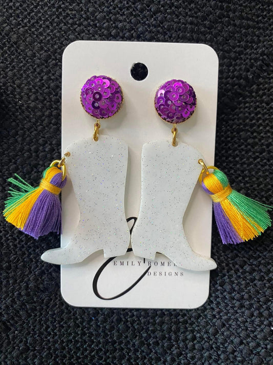 Mardi Gras Boot Earrings - Acrylic