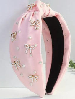 Pink Bow & Pearl Embellished Headband