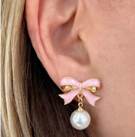 Fresh Pink Imitation Pearl Earrings