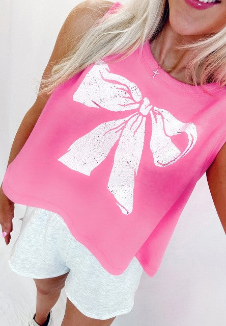 Sachet Pink Bow Casual Sleeveless Tee