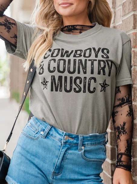 Grey Cowboys & Country Music Graphic Crew Neck T-Shirt