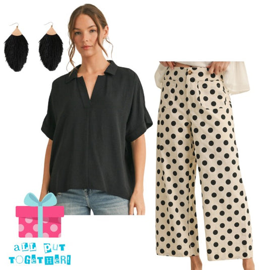 V-Neck Collared Dolman Sleeve Top