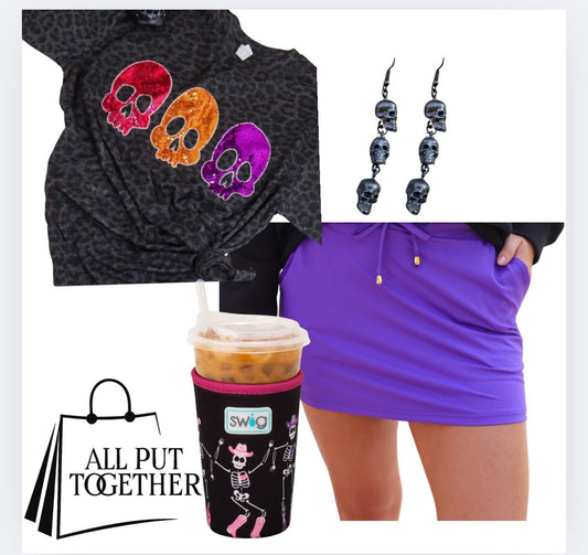 Three Skelton Sequin Leopard Tee