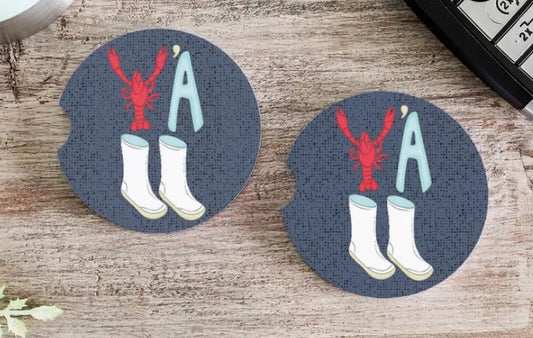 Y'all Crawfish White Boots Car Coasters
