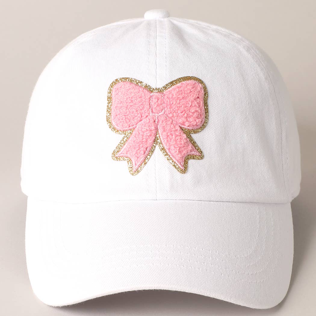 Fuzzy Pink Bow Patch Cotton Baseball Cap