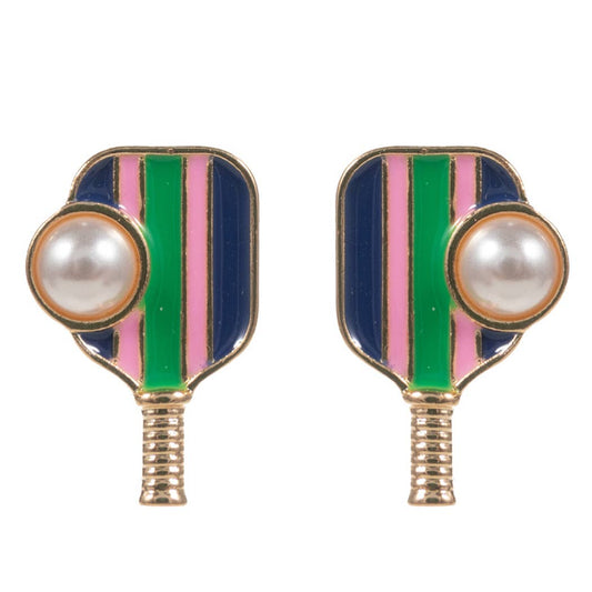 Colorful Pickleball Pad with Pearl Post Earrings