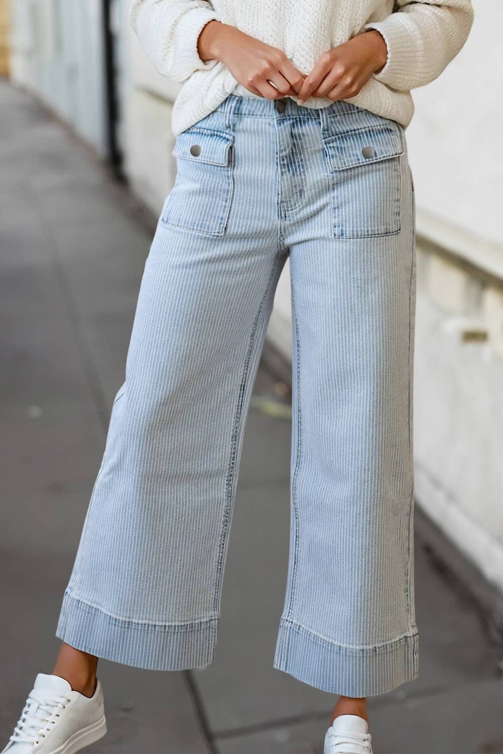 Cuffed Hem Wide Leg Jeans