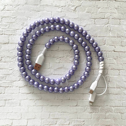 2 in 1 USB-C Cord Beaded Phone Charging Cable Lavender