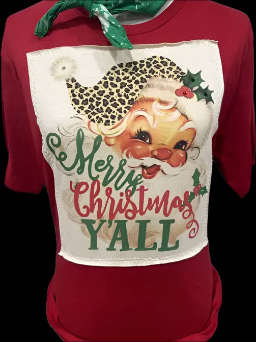 Merry Christmas Y'all Cream Patch on Red