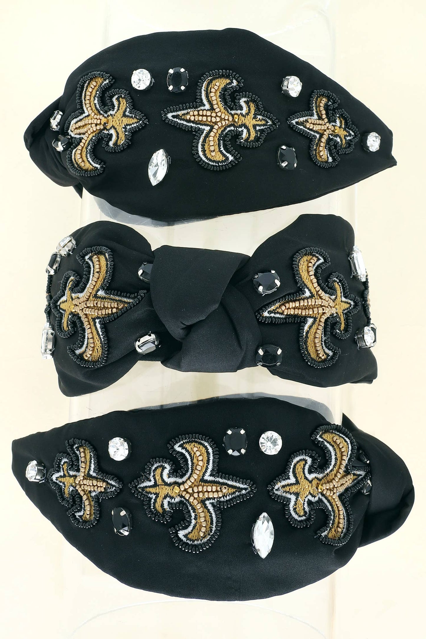 Fleur de lis (Saints) Jeweled Beaded Knot Headband