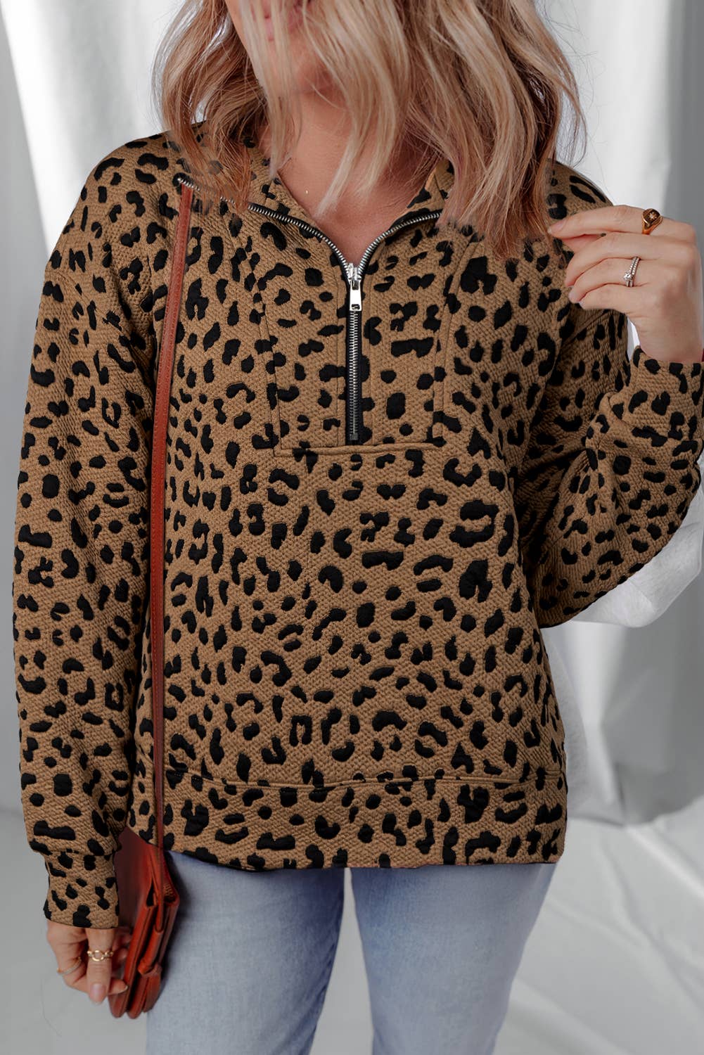 Leopard Print Quarter Zip Sweatshirt