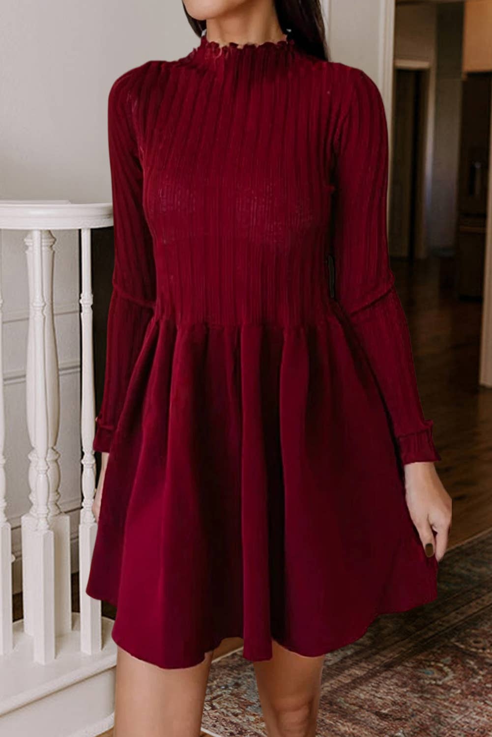 Frilled Mock Knit Mini Dress