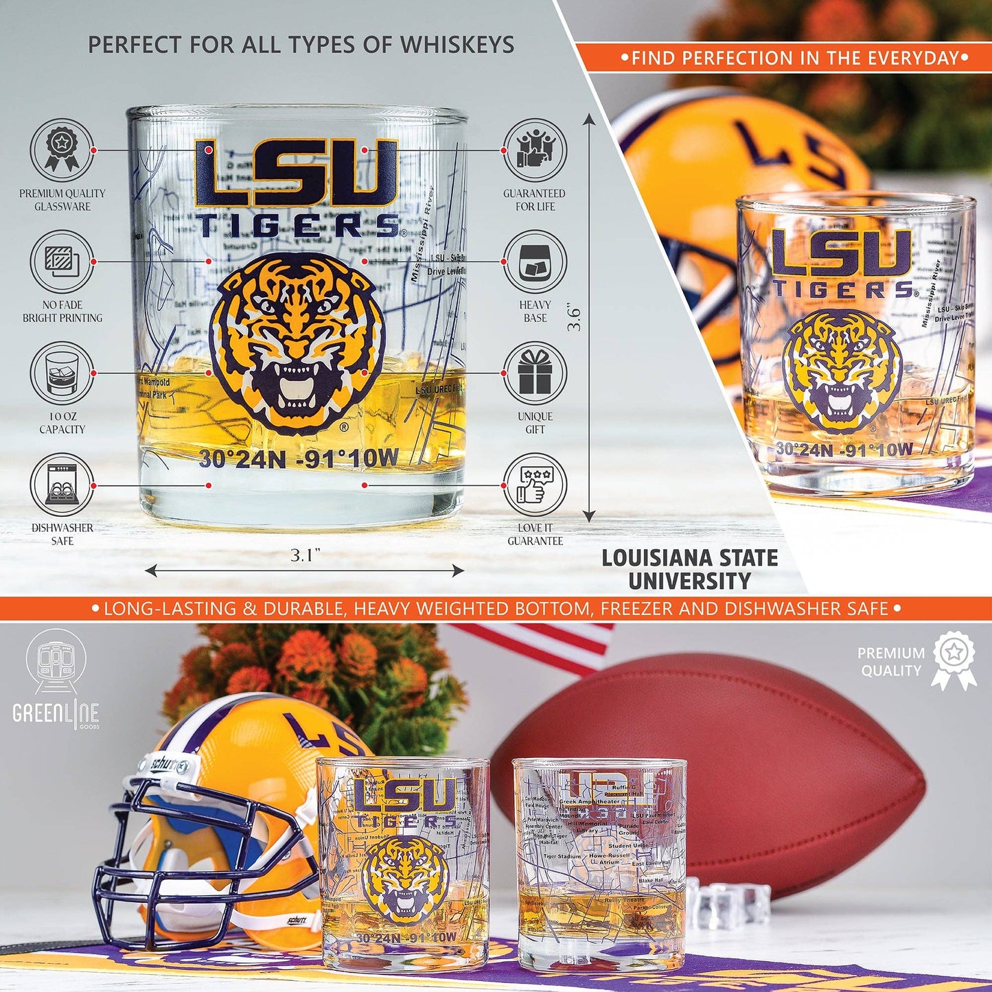 Louisiana State University Whiskey Glass Set (2 Low Ball Gla