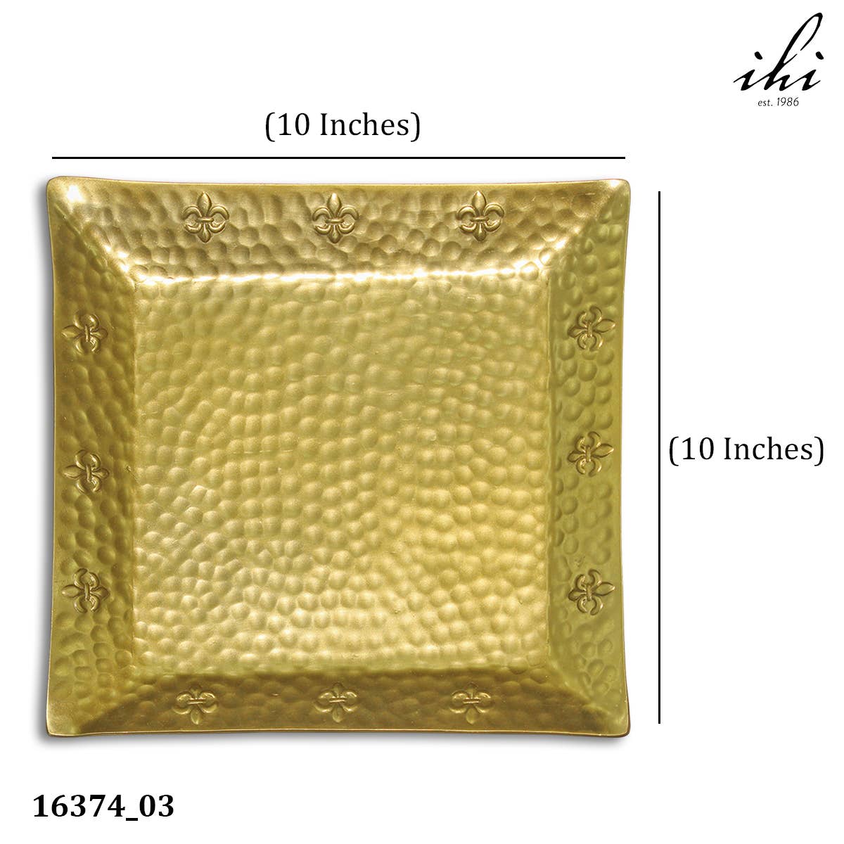 10" Gold Hammered Fleur de Lis Border Square Tray