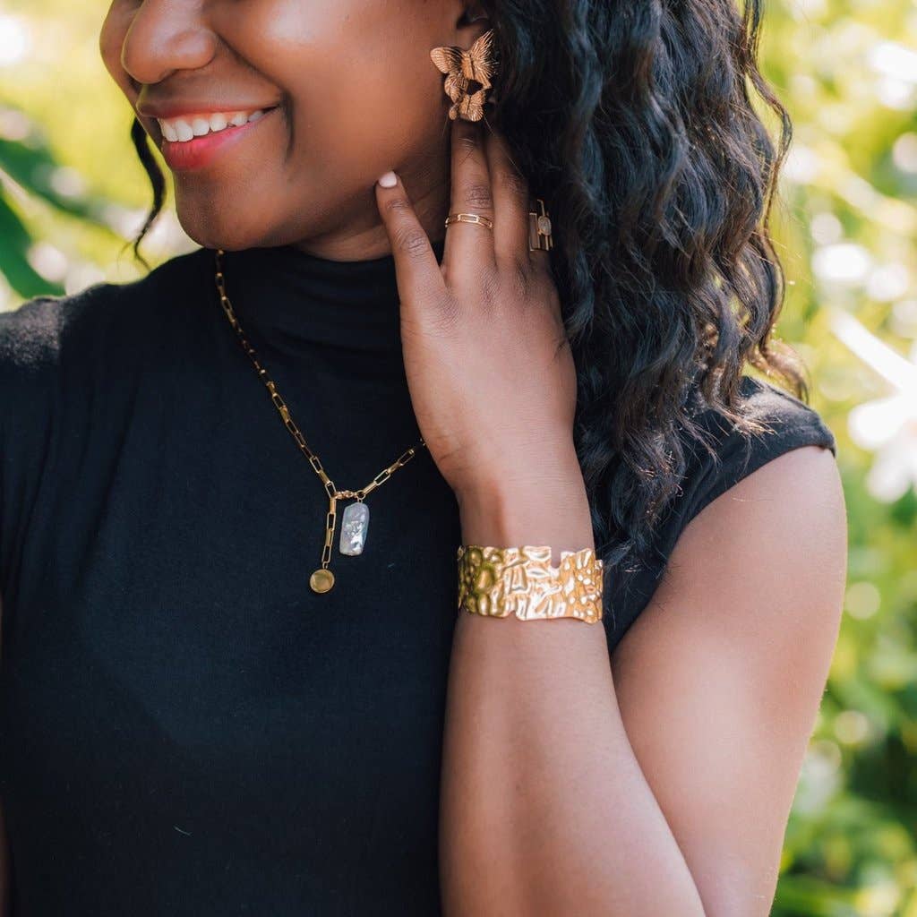 Inez 14kt Gold Plated Hammered Cuff Bracelet