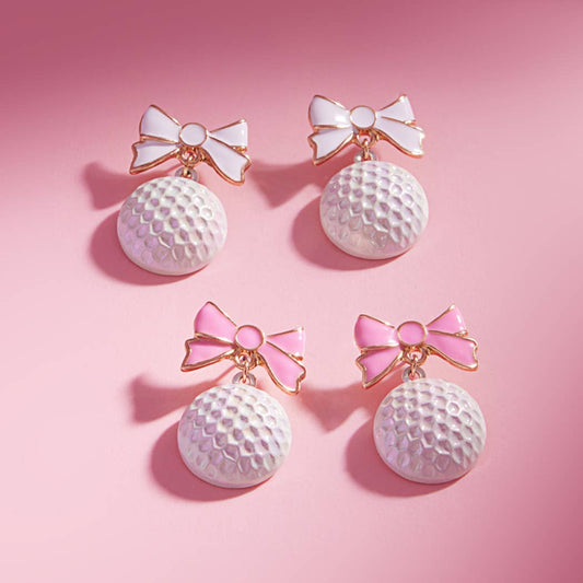 Golf Ball with Bow Earrings