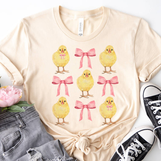 Coquette Tee Easter Chicks and Bows Collage T-Shirts