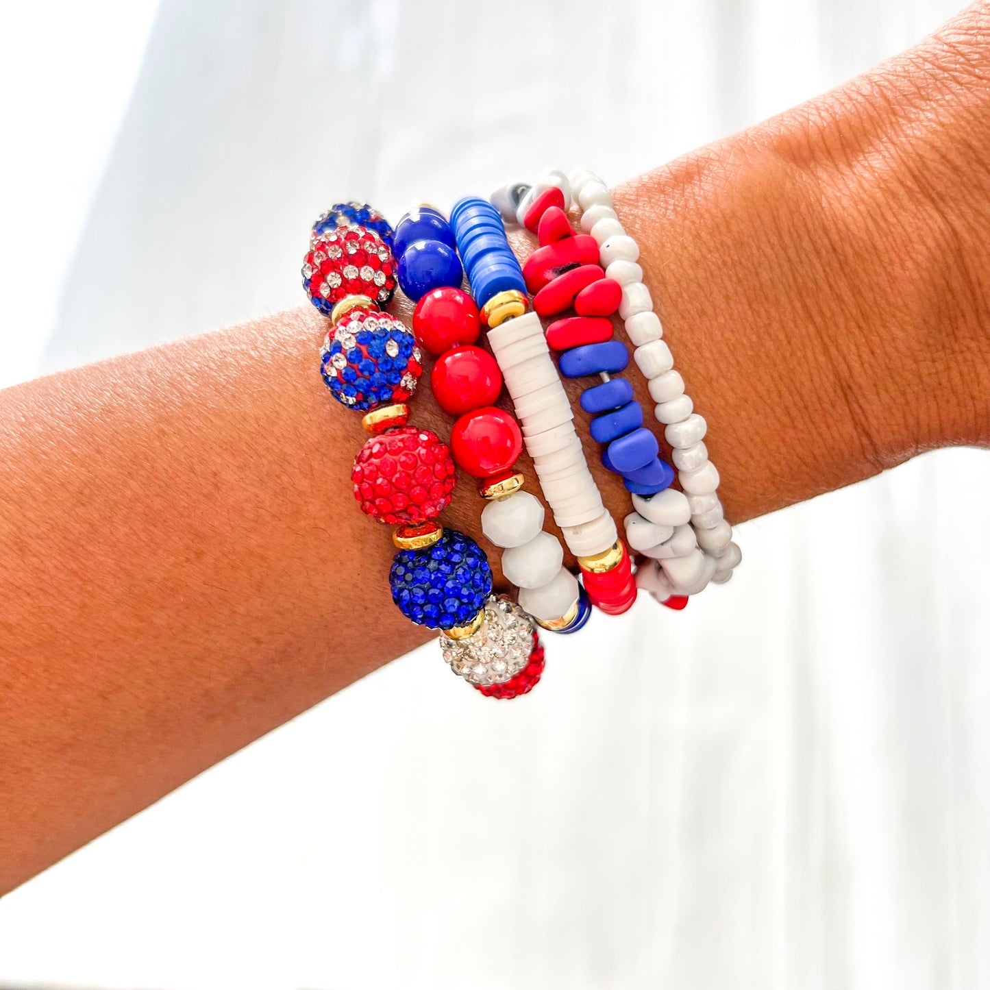 Red White and Blue Flag 4th of July Bracelet Stack