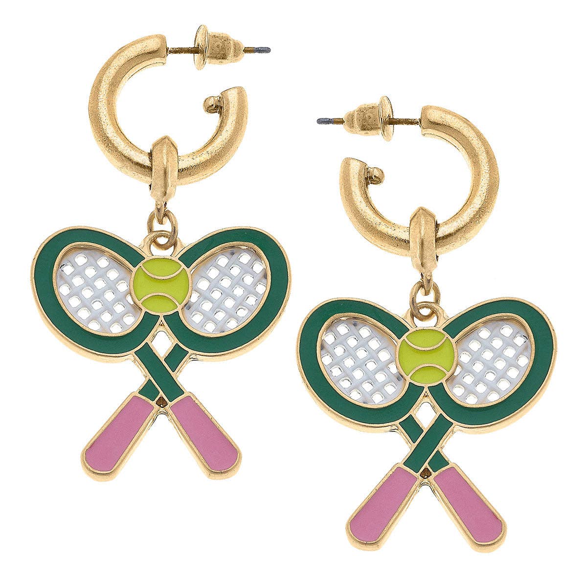 Tennis Racquet Drop Hoop Earrings